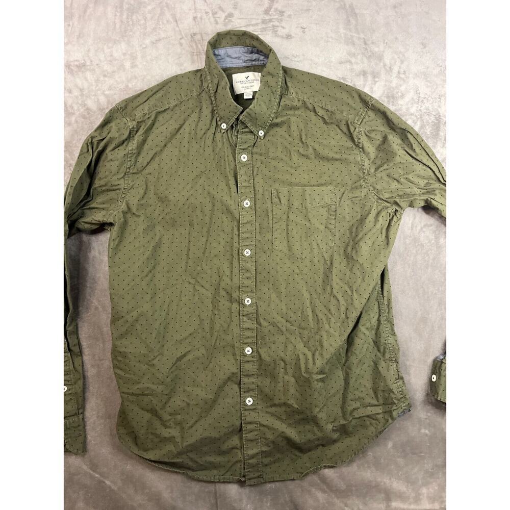 American Eagle Shirt Men's Large L Seriously Soft polka dot Long Sleeve Button‎